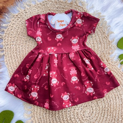 Conj. Bolerinho de Pelinho e Vestido Ursinhas - Off White e Bordo